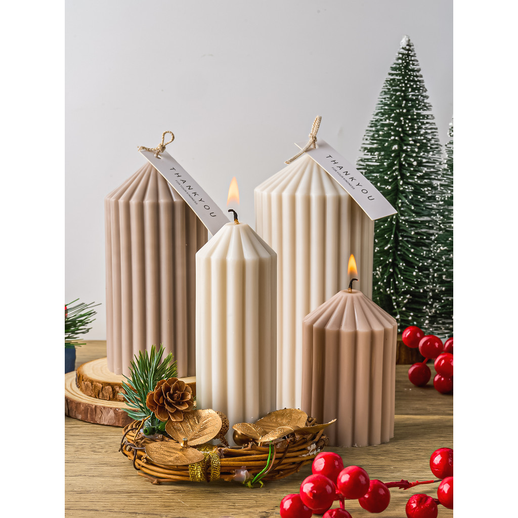 

Classic Stripe Pillar Silicone Candle Molds DIY Church Candles Making Supplies Long Aromath Christmas Wax Mould Wedding Decor