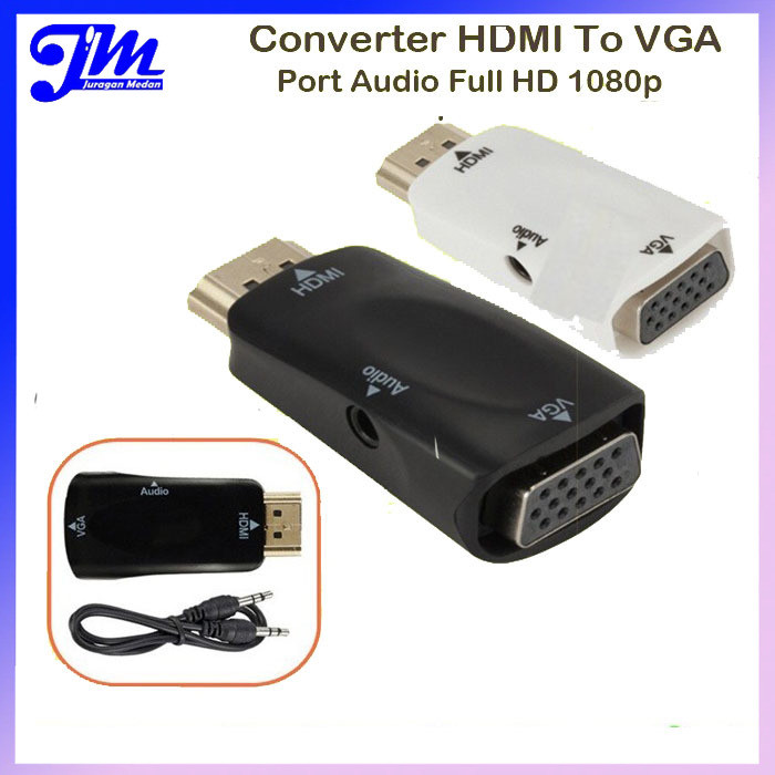 Converter HDMI To VGA Port Audio Full HD 1080p konverter MALE ke FEMALE sambungan laptop proyektor