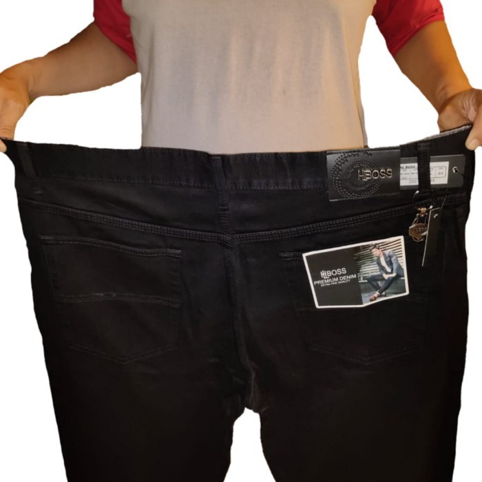 BIG SIZE Celana jeans BOSS Original bahan softjeans- Garment - Biru Muda, 42