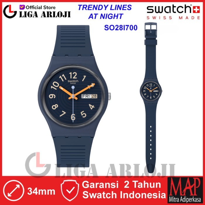 ✔Q.LnS✔ - READY STOCK SWATCH SO28I700 TRENDY LINES AT NIGHT Jam Tangan Wanita Analog Original Swiss 