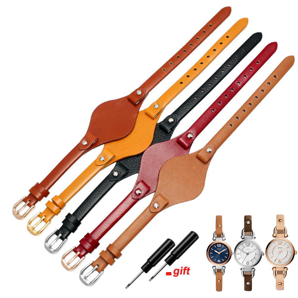 8mm Genuine Leather Wat Strap for Fossil ES3060 ES3565 ES2830 3077 3262 3060 4176 4119 Soft Cowhide 