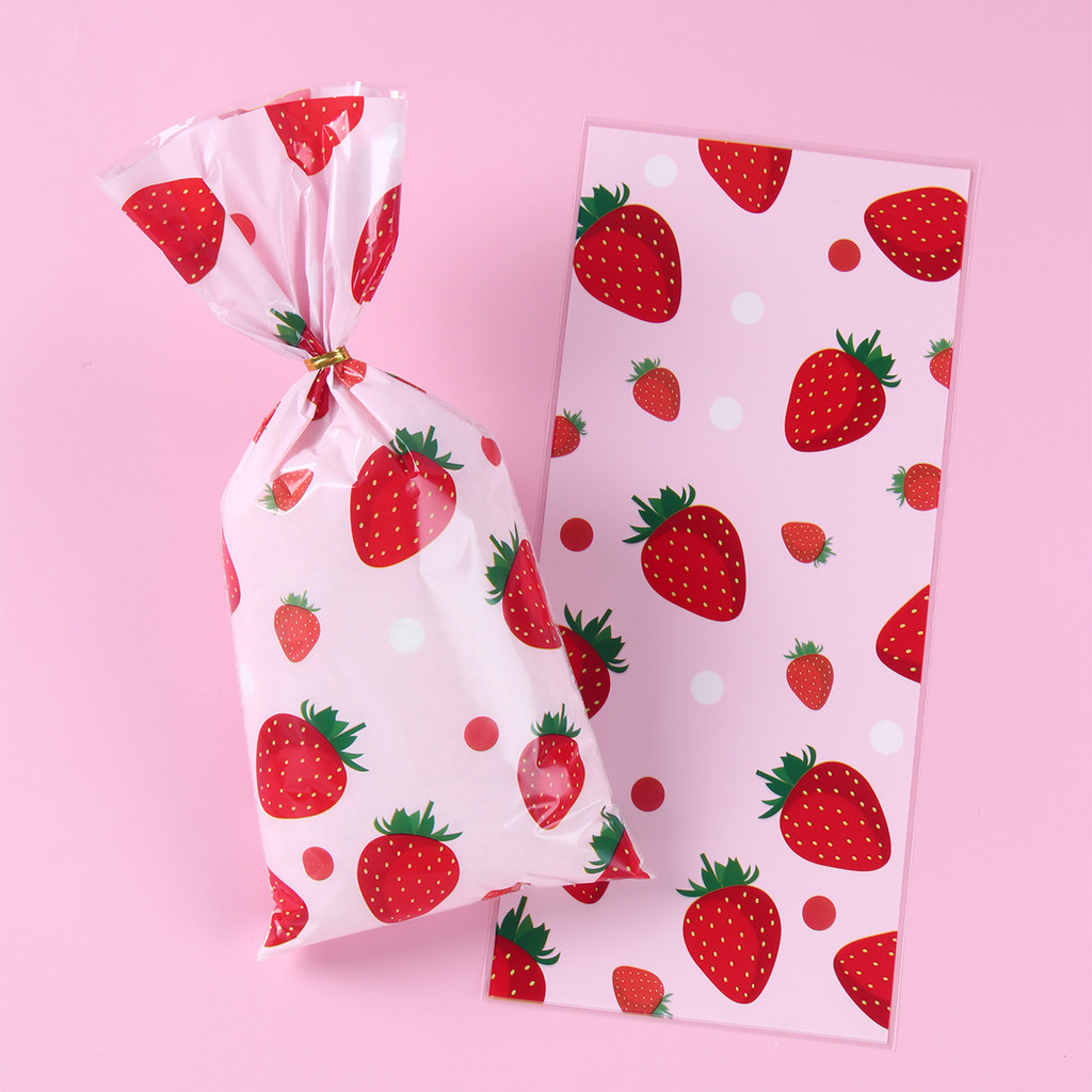 

25/50/100pcs Strawberry Theme Party Candy Bags Biscuit Gift Packing Bags Strawberry Birthday Party Decoration Kids Baby Shower