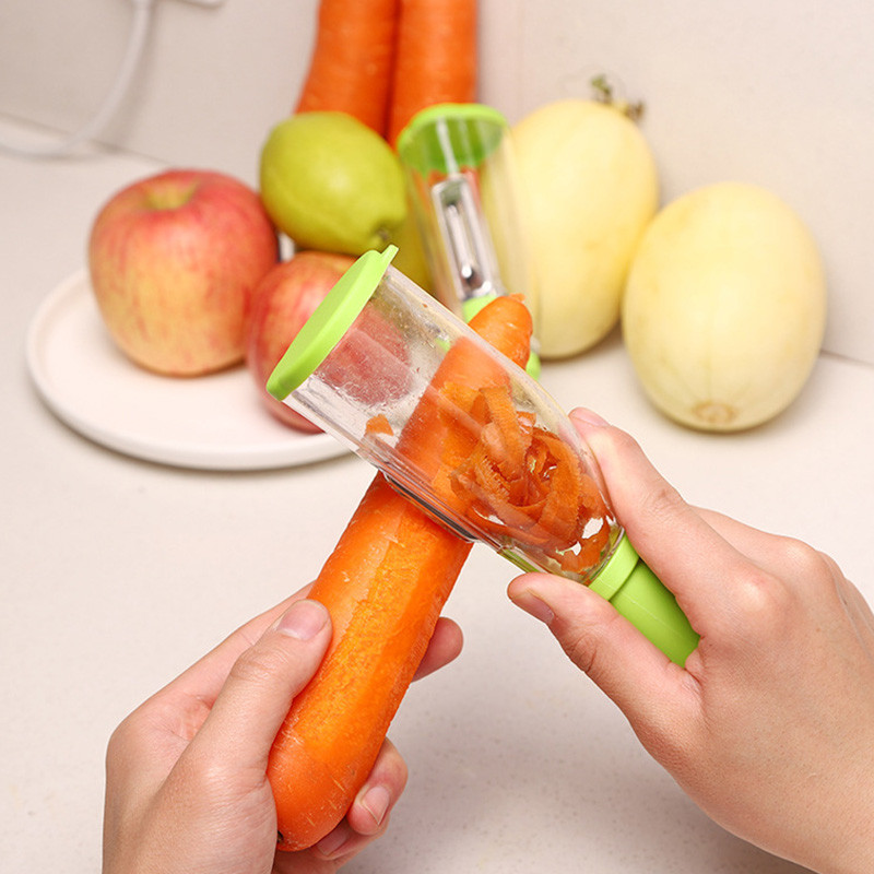 Multifunctional peeler for household melons and fruits with storage box, peeling knife, planer, and 