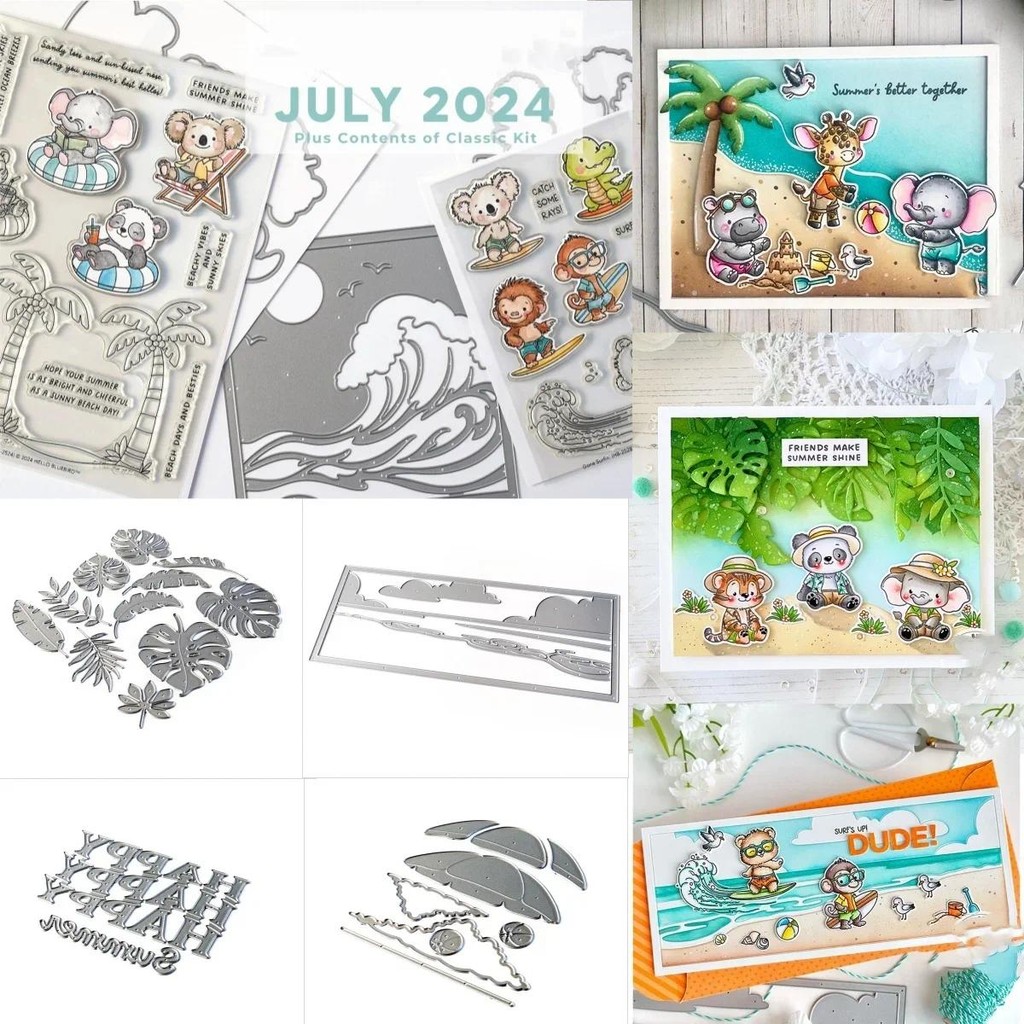 

2024 New Summer Tropical Beach Jungle Littles Metal Cutting Dies Clear Stamps DIY Scrapbook Decoration Cut Template Make Card