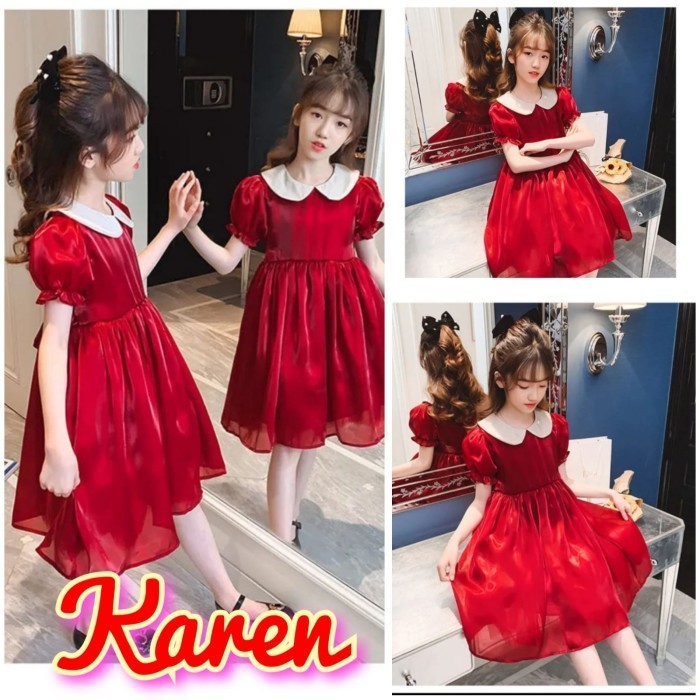 ✨Virtual.C✨ -TERBARU Baju Dress Anak Perempuan Usia 6 - 9 Tahun Dres Collar Karen Kid