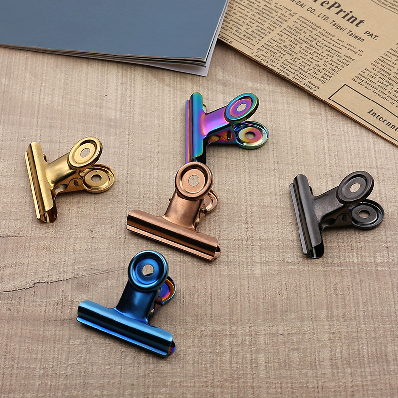 

500Pcs/Lot 50mm 5 Colors Retro Round Metal Grip Clips Bulldog Clip Stainless Steel Ticket Paper Clip For Tags Bags Office