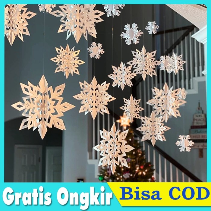 

Snowflake Gantungan 3D Bunga Salju Putih Hiasan Pohon Natal Dekorasi