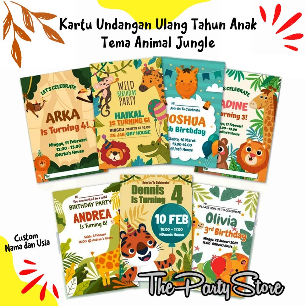 Undangan Ulang Tahun / Karakter Animal Safari Jungle Custom/ Undangan Ultah Anak