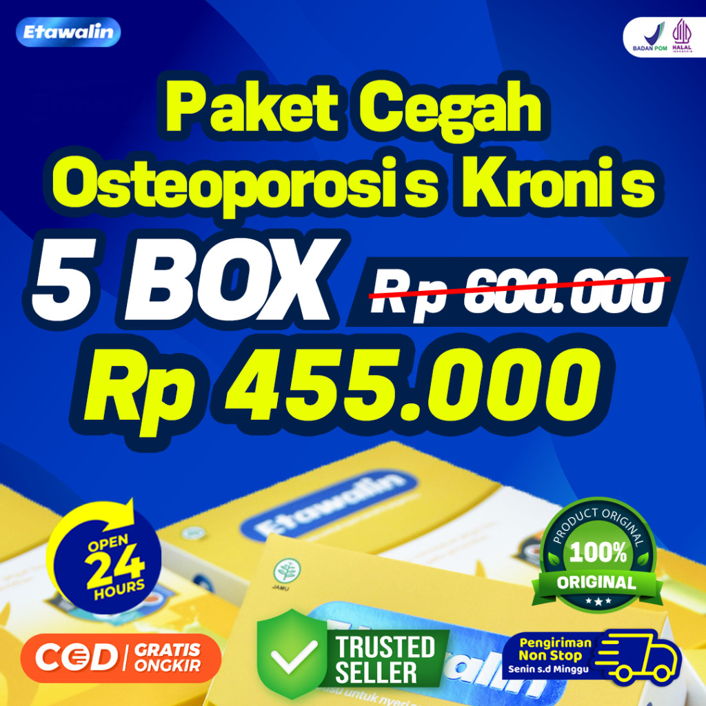 

Paket 5 Box Etawalin - Membantu Menjaga Kepadatan Tulang, Mengatasi Nyeri Sendi, Pegal Linu dan Mencegah Osteoporosis