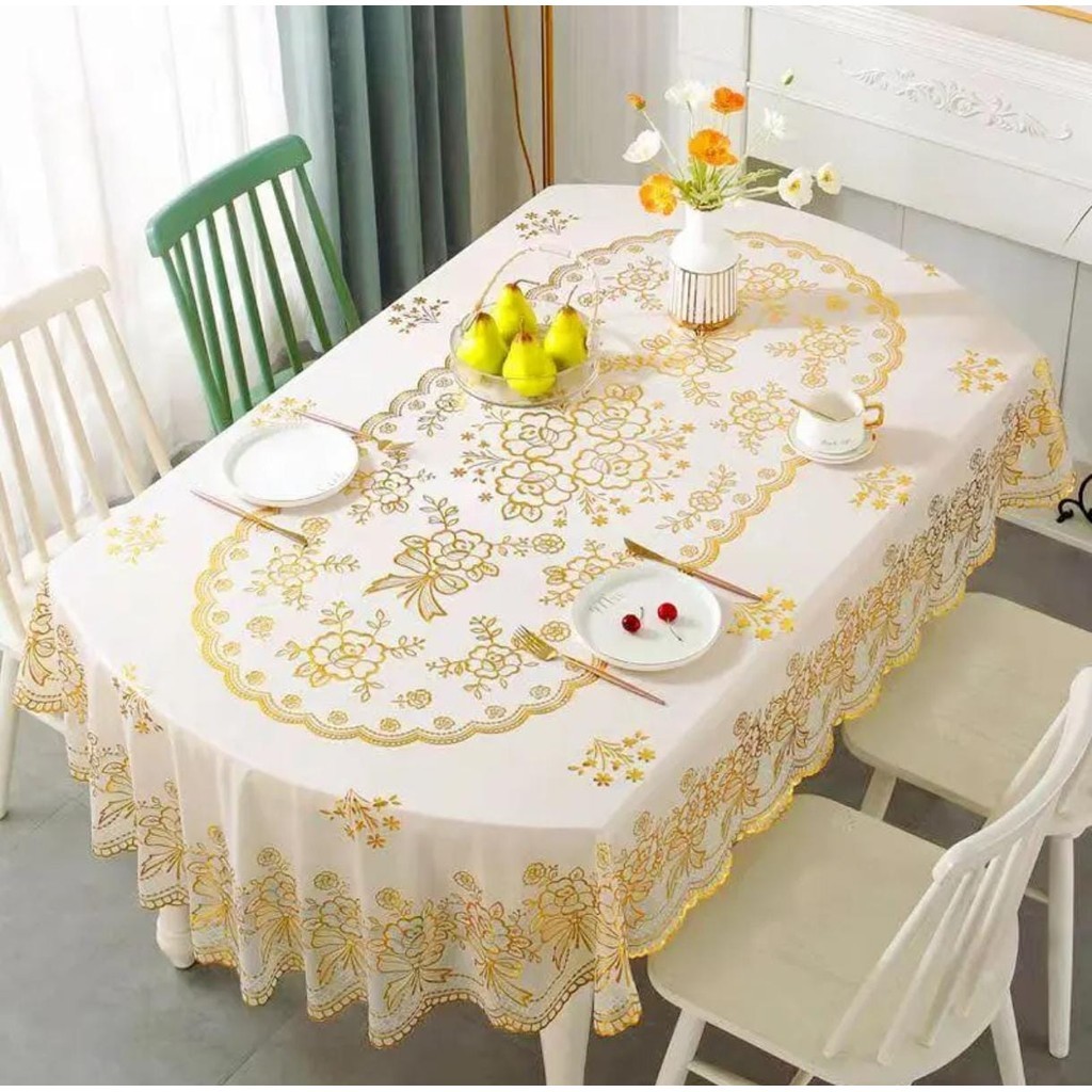 Taplak Meja Makan PVC Tablecloth Oval Tahan Air, Tahan lama, Berkualitas, High Quality