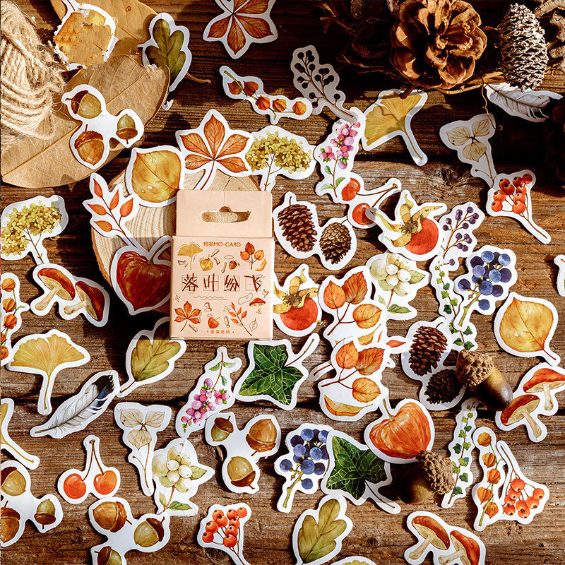 

46 pcs/lot Autumn Fallen leaves Plant Paper Small Diary Mini Cute box Stickers set Scrapbooking Cute Flakes Journal Stationery