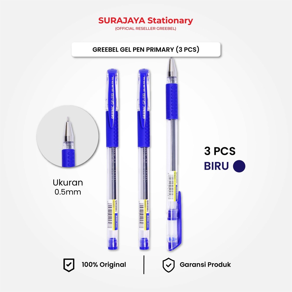 

Bolpen Pulpen Gel Greebel / Primary GP-510 0.5 Biru (3PCS/SET) Ballpen Ballpoint Pena Gel