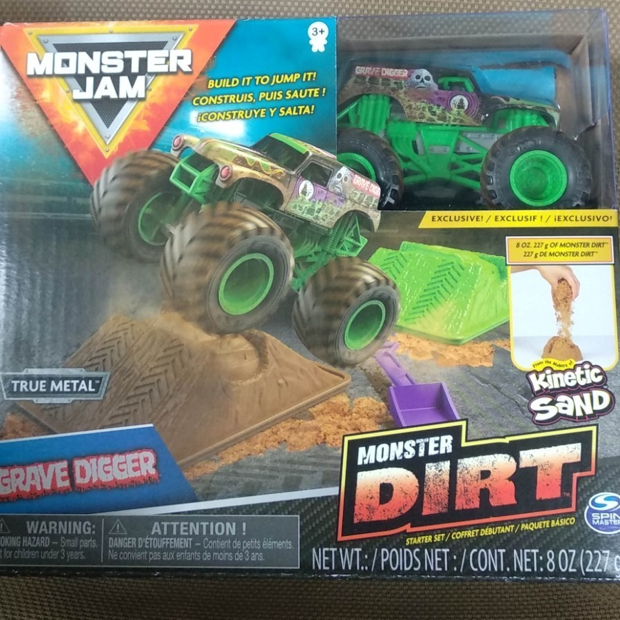 Monster Jam Grave Digger Alien Invasion Dirt kinetic sand spin master truck