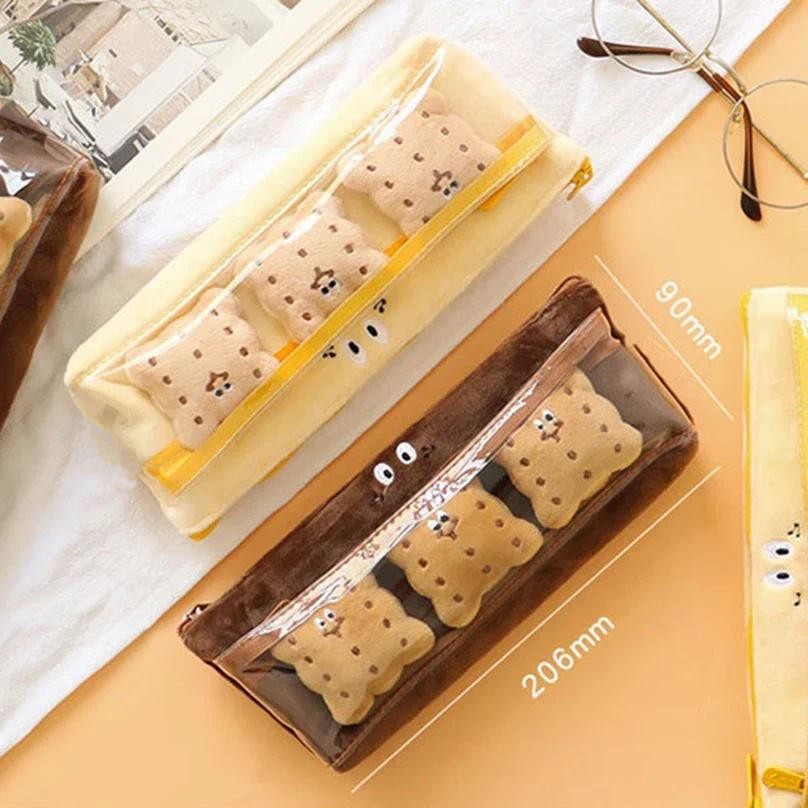 

Biscuit Pencil Case Kawaii Pencil Bags Cute Japanese Stationery Brooch Pen Case School Supplies Plush Girls School Pencil Cases
