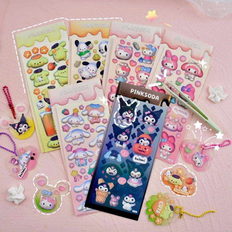 Stiker Sanrio lucu/stiker lucu/stiker 2D stiker anak tema Sanrio stiker anjing puding gula kayu mani
