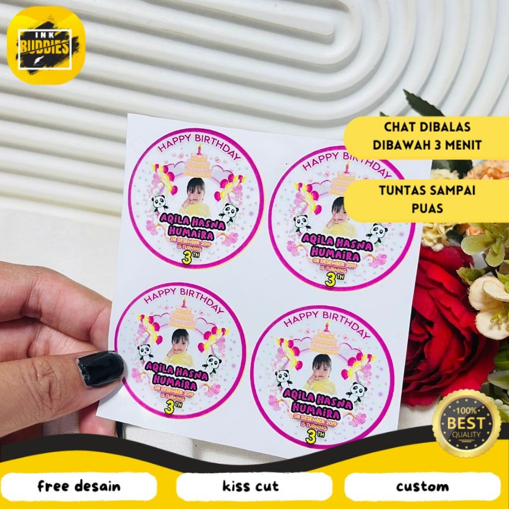 

INB 9-15 Sticker Ulang Tahun Anak Vinyl Anti Air Stiker Label Undangan Happy Birthday Uk.Besar