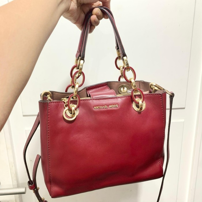 NEW -Preloved MK Cynthia Dressy Smooth Leather Satchel Maroon Red Authentic Original