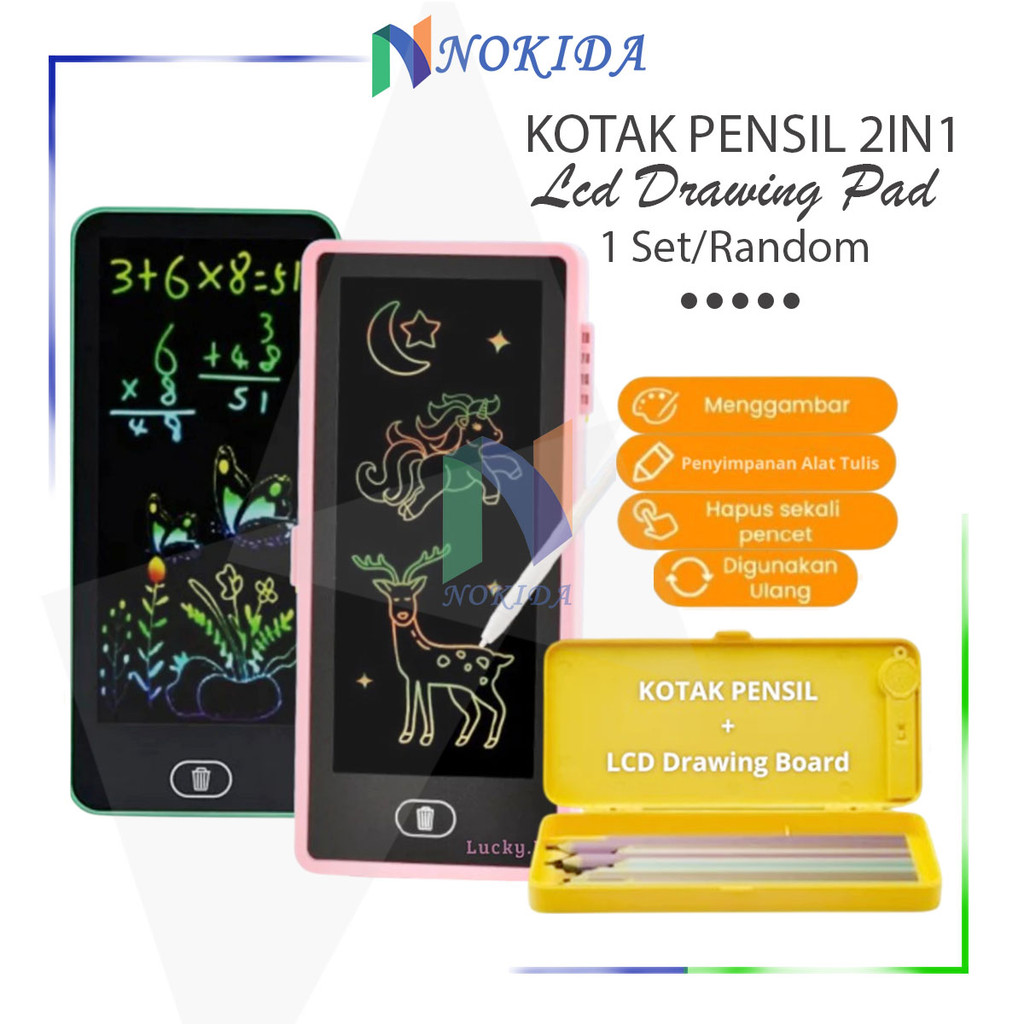 

Nokida Tempat Pensil Plus Papan Gambar Multifungsi 2in1 / Pencil Case & Lcd Drawing Pad / Kotak Pensil Anak Kreatif Ditigal