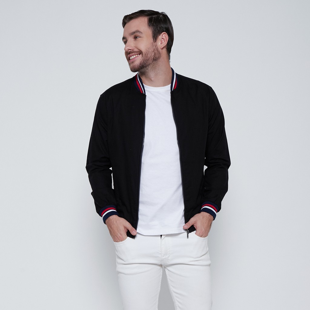 M231 Jaket Pria Bomber Oxford Panjang Hitam 1768A Terbaru