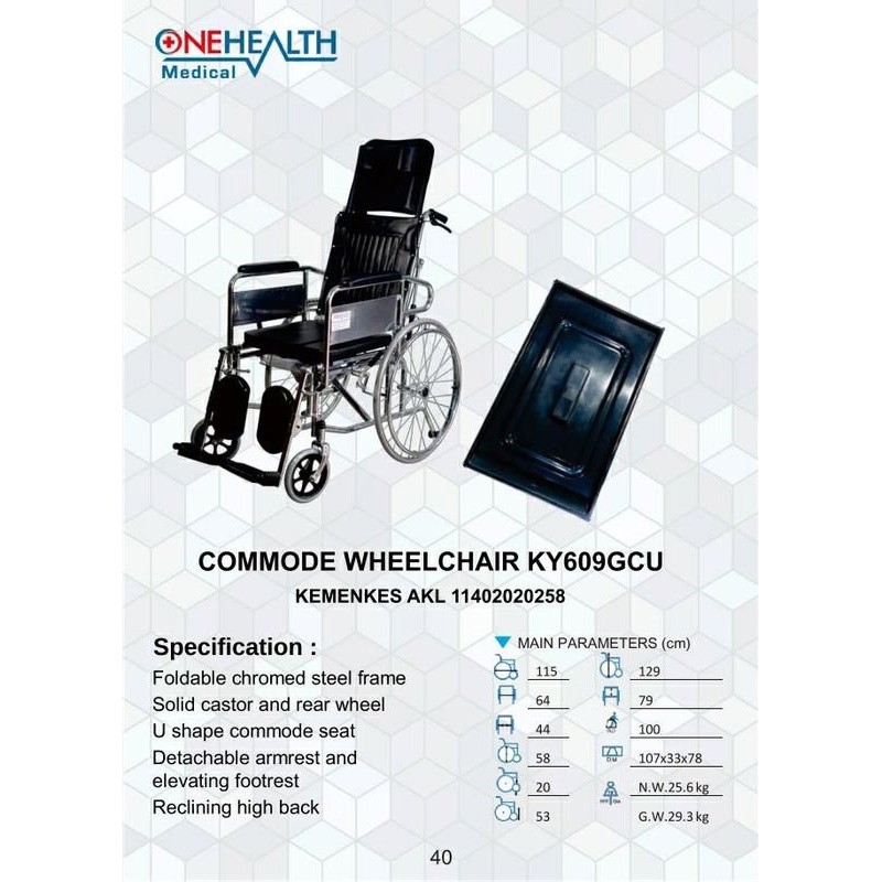 Kursi Roda 3in1 OneHealth Wheel Chair FS609GCU Tidur Duduk BAB 3 in 1