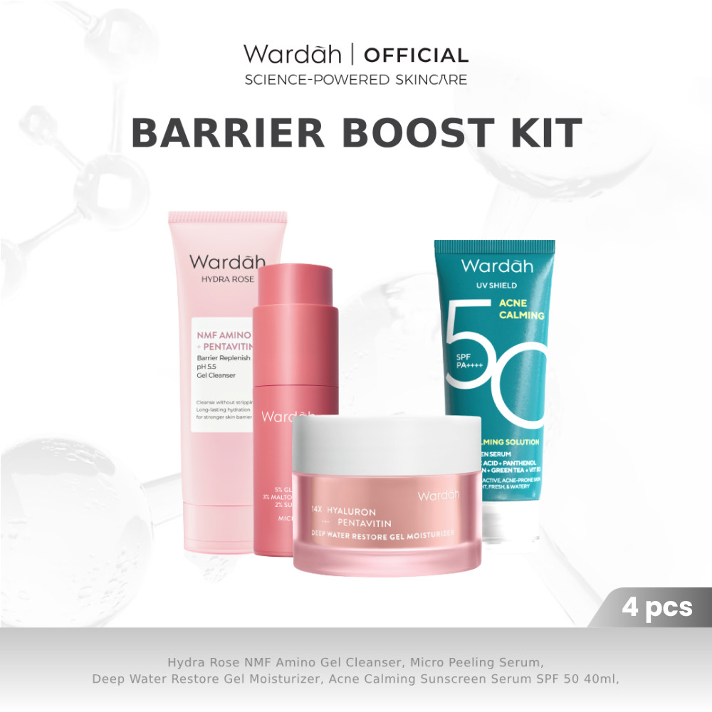 Wardah Paket Best Seller Skincare dan Make Up - Barrier Boost Kit, Radiance Revive Set, Lustrous Glo