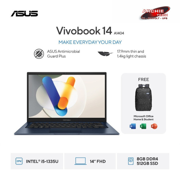 ASUS Vivobook 14 A1404VA VIPS551 Core i5 1335U 16GB 512GB / Core i5 1335U 8GB 512GB SSD W11 Quite Bl