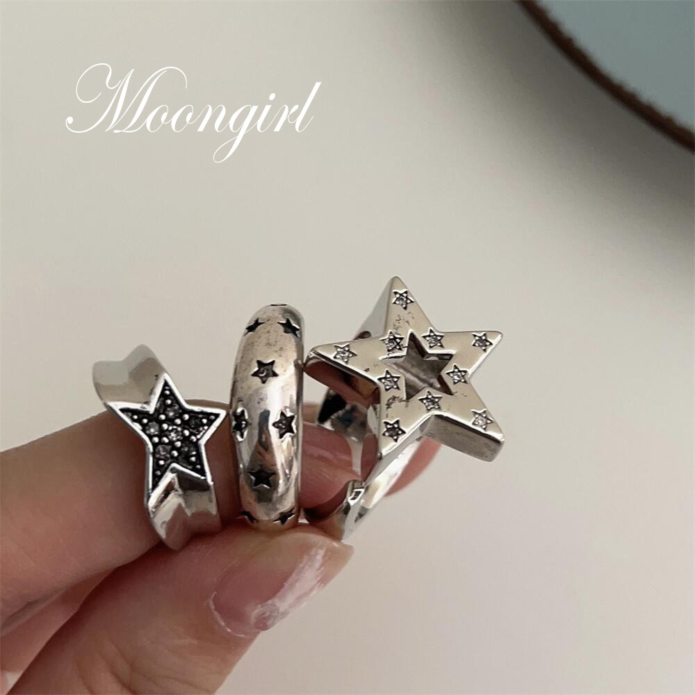 【Moongirl】Cincin Pentagram Vintage Cincin Split Gaya Punk  D140