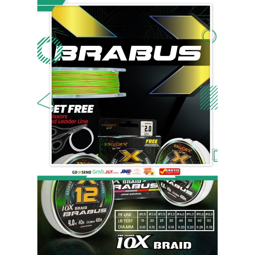 Paling Murah PE. BLOOD 10X BRAID BRABUS X12 (Color MULTICOLOR) - PE.1.5 / 200m