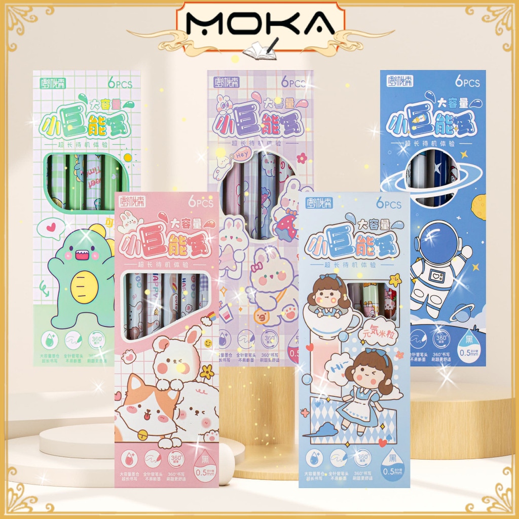 

MOKA 1 SET ISI 6 PCS PULPEN GEL CAIR MOTIF KARTUN KAWAII CUTE JAPANESE CARTOON AND ANIMAL MKP03