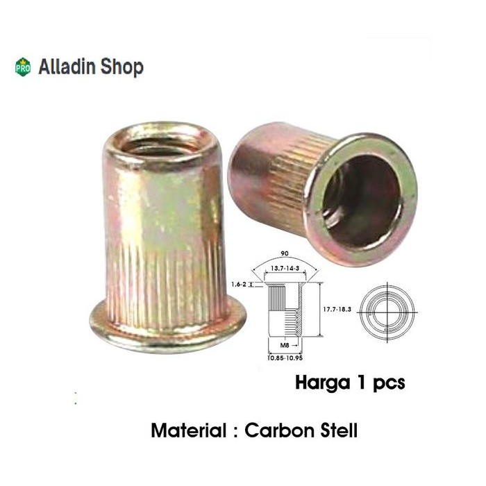 PART & TOOL 5pcs M8 Mur Rivet Nut Rivnut Kuning Besi Carbon Steel Nut insert Tanam insert M8  m3