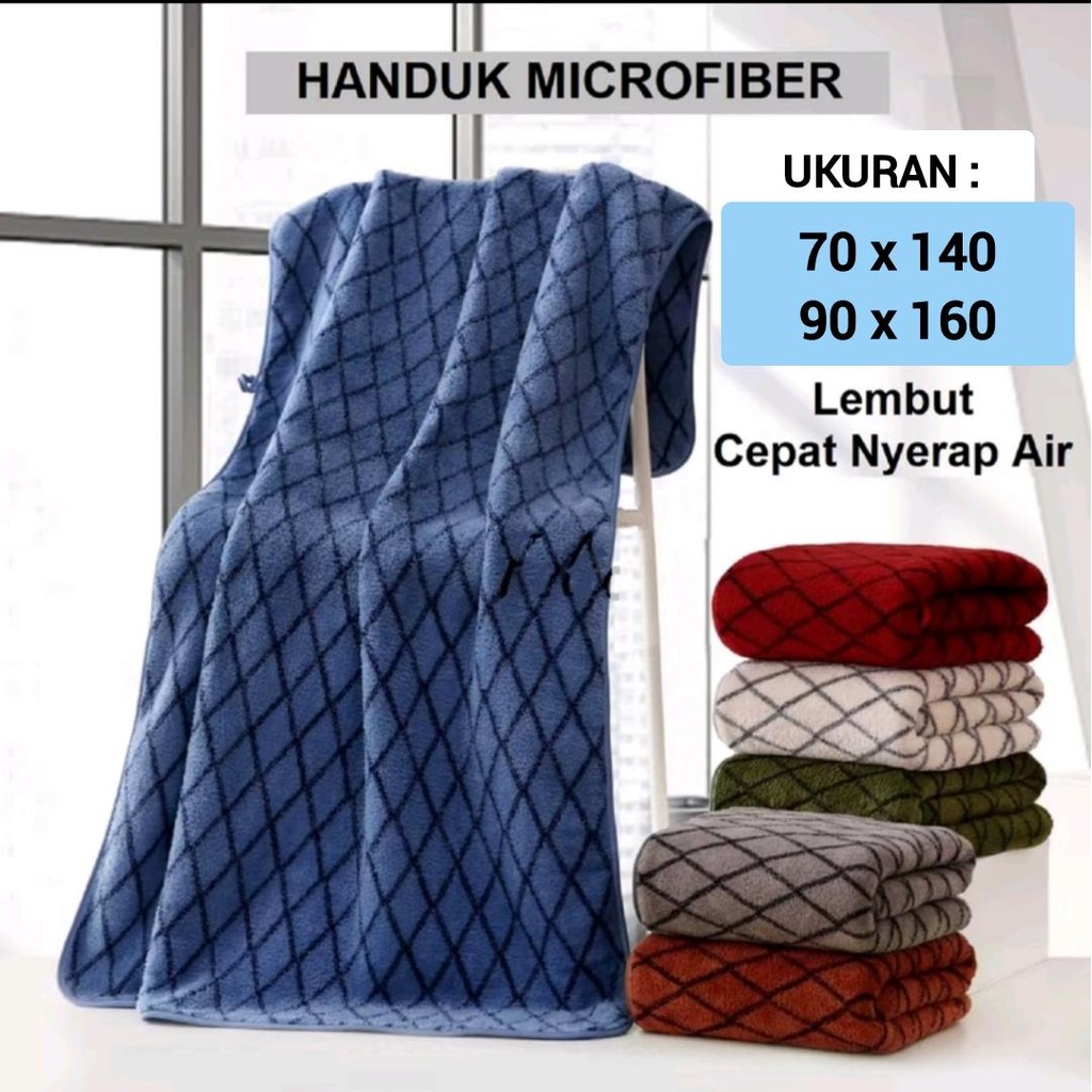 Handuk Mandi Dewasa Jumbo Ukuran 70x140 90x160 Handuk Pria Wanita Bahan Microfiber Lembut Menyerap A