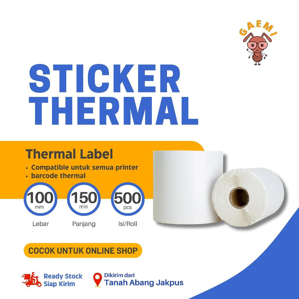 

CALIOGRI.SHOP Kertas Thermal Sticker Label Struk 100 x 150 mm Isi 500 Pcs Gaemi