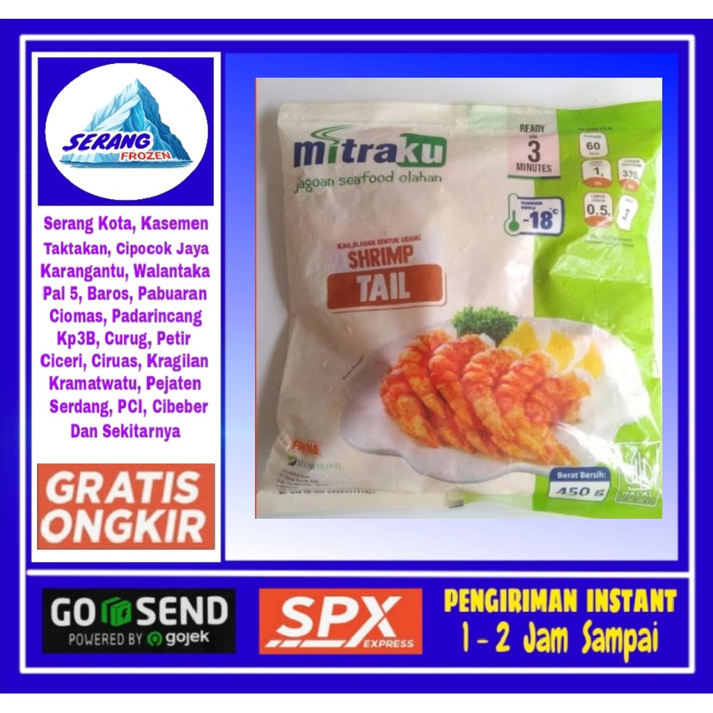 

Udang Mitraku Shrim Tail 450g, olahan Ikan bentuk udang,Serang Frozen
