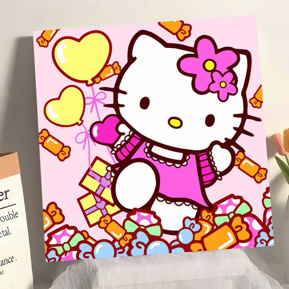 

Sanrio DIY Oil Painting By Numbers Hello Kitty Paint Mimmy Ready Frame Drawing By Numbers Cartoon Children's Room Decor