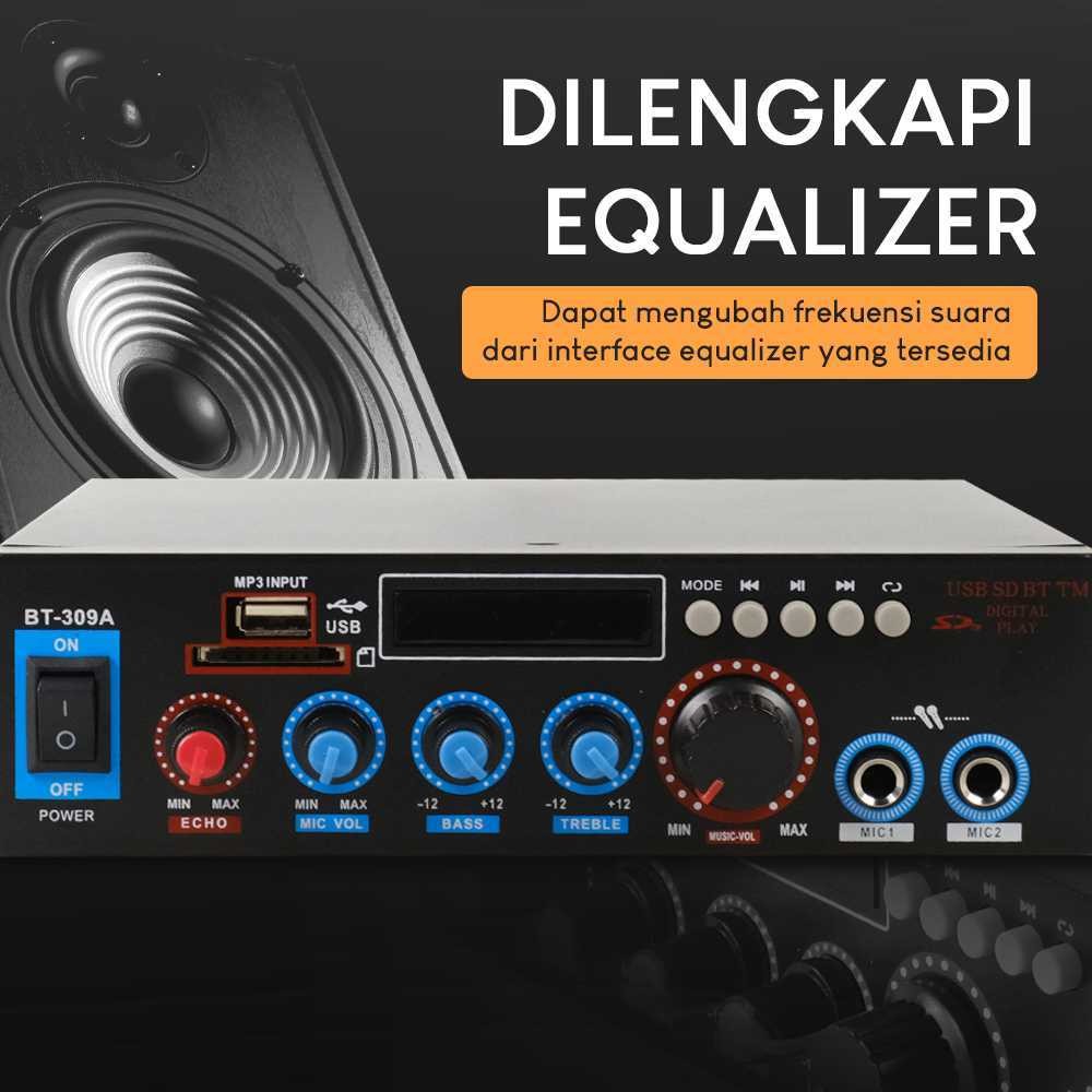 BONUS MIC2 Amplifier Stereo Bluetooth EQ  Home Theater 2 Input Mikrophone FM 800W BT-309A 600W BT-29