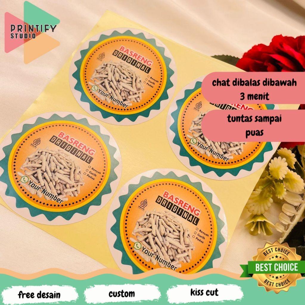 

Printify 5-8 Stiker Label Makanan Basreng Sticker Cemilan Pedas Bulat Free Desain Uk.Sedang Custom