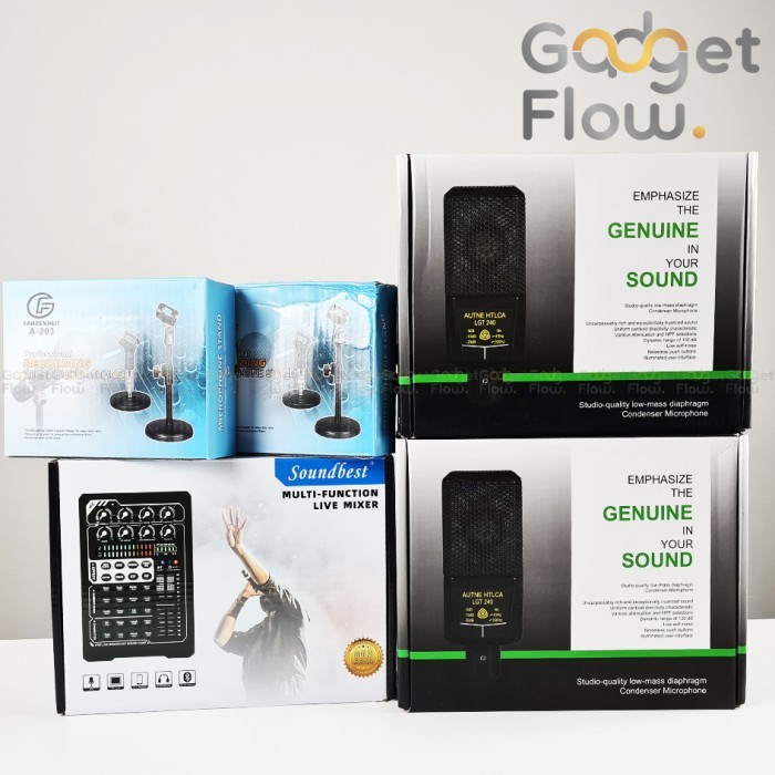 promo  -Paket Podcast 2 Orang Mic LGT240 LGT 240 Mixer v12 Soundcard Dual