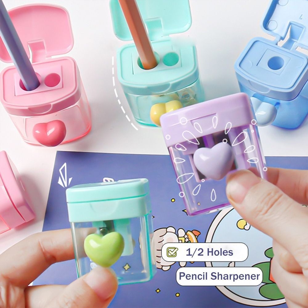 

1/2 Holes Pencil Sharping Tools Simple Sketching With Cover Pencil Cutter Writing Drawing Pencil Sharpener Boys Girls