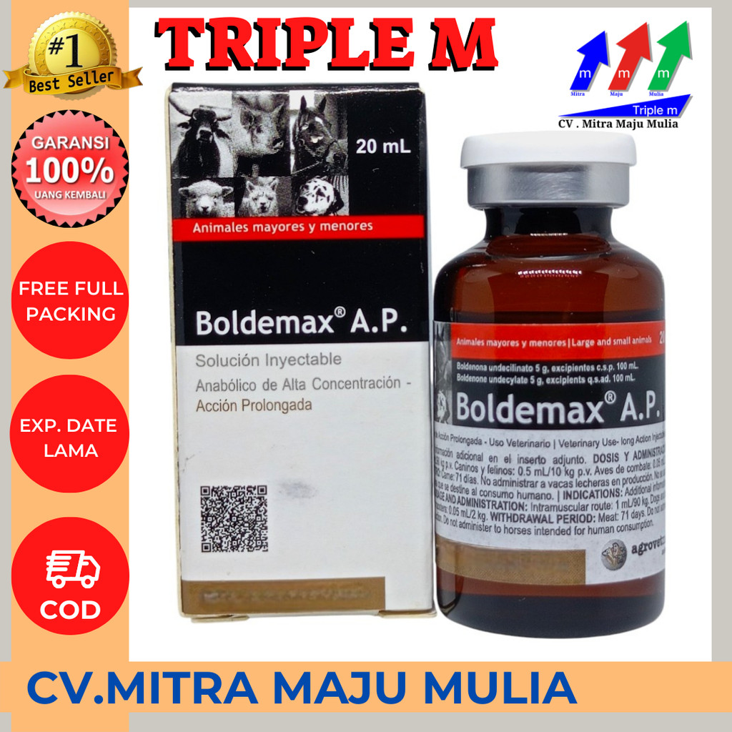 BOLDEMAX AP 20 ml MMM - Obat Penggemuk Sapi Kambing Kuda Anjing Kucing Kelinci Hewan Babi Ayam