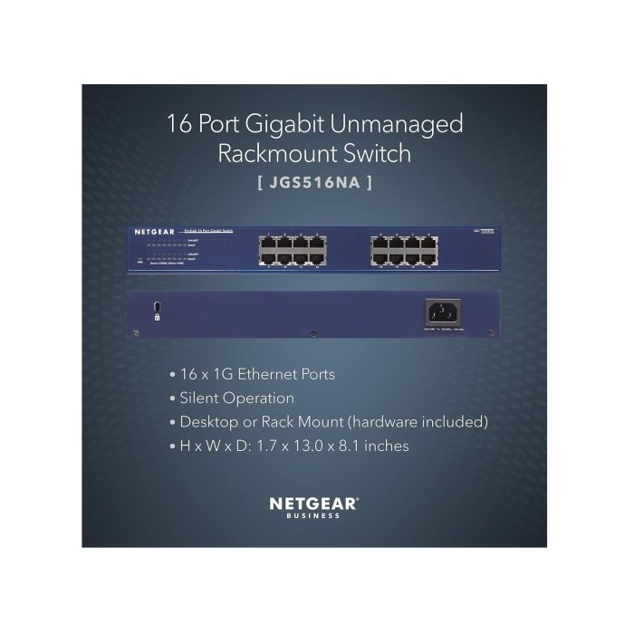 NETGEAR JGS516 ProSafe 16 Port Gigabit Unmanaged Ethernet Switch