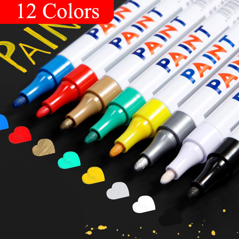 

12 Colors Waterproof Oil Permanent Marker Pens For Metal Metallic Pen Craftwork Supplies Colorful Painting Drawing Pen