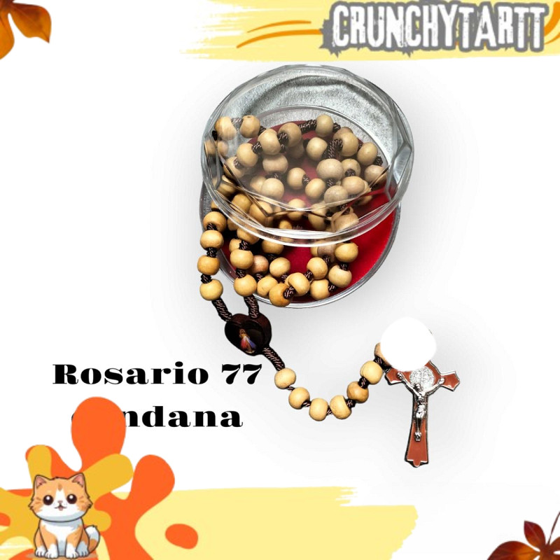 READYYY Kalung Rosario 77 Bapa Kami Kayu Cendana 8 mm Souvenir Rohani Katolik Pria Wanita Tali Lilit