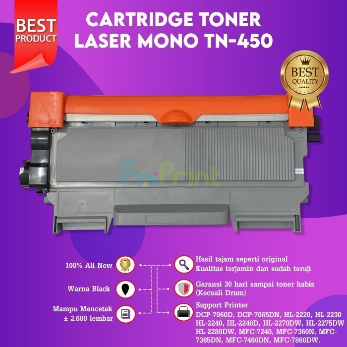 FixPrint Cartridge Toner Compatible TN 450 TN-450 Printer Laser Mono DCP- 7060D HL-2230 2220
