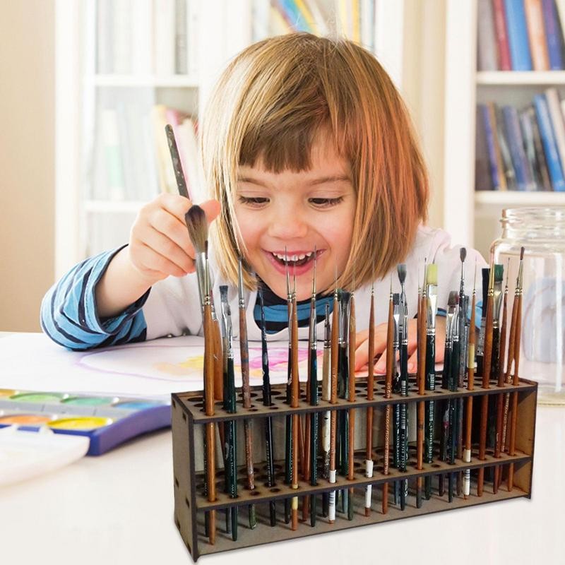 

Paint Brush Holder 67 Holes Wooden Paint Brush Holder Stand Desk Organizer Watercolor Brush Tray Rack Accessories Painting Tool