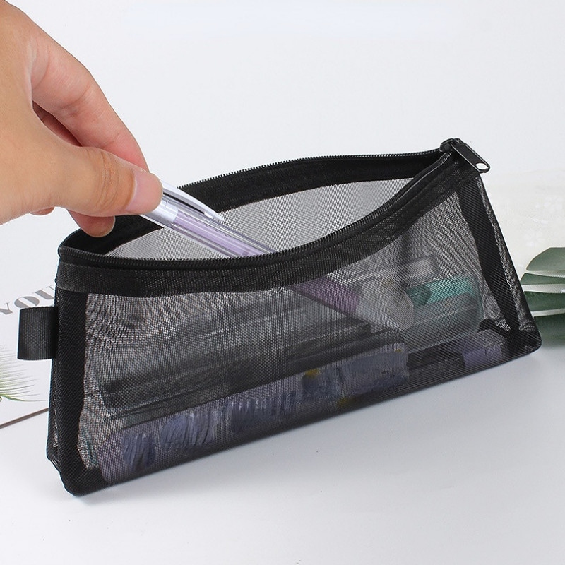 

1PC Creative Mesh Transparent Cute Square/Oval Simple Portable Pen Pencil Pouch Bag School Office Supply Stationery Storage Case