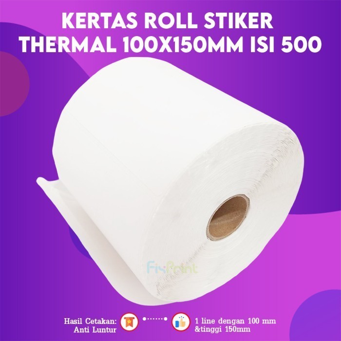 FixPrint Kertas Stiker Thermal Roll 100x150 78x100 Kertas Sticker Lipat Cetak Resi Barcode