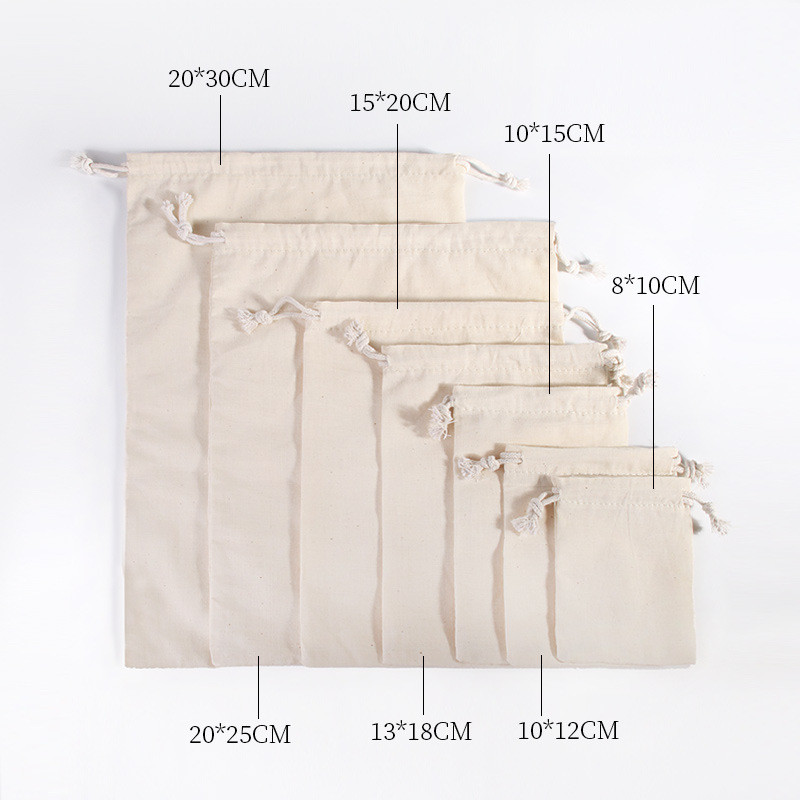 

5pcs Cotton Drawstring Storage Bags Christms Wedding Gift DIY Plain Pouch Reusable Home Organize Dustbag 8x10 10x12 10x15 20X25