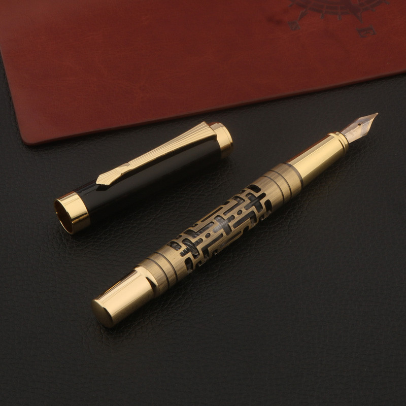 

1pc bronze Fountain Pen Return Hollow out Business Office School Supplies Writing Ink pens