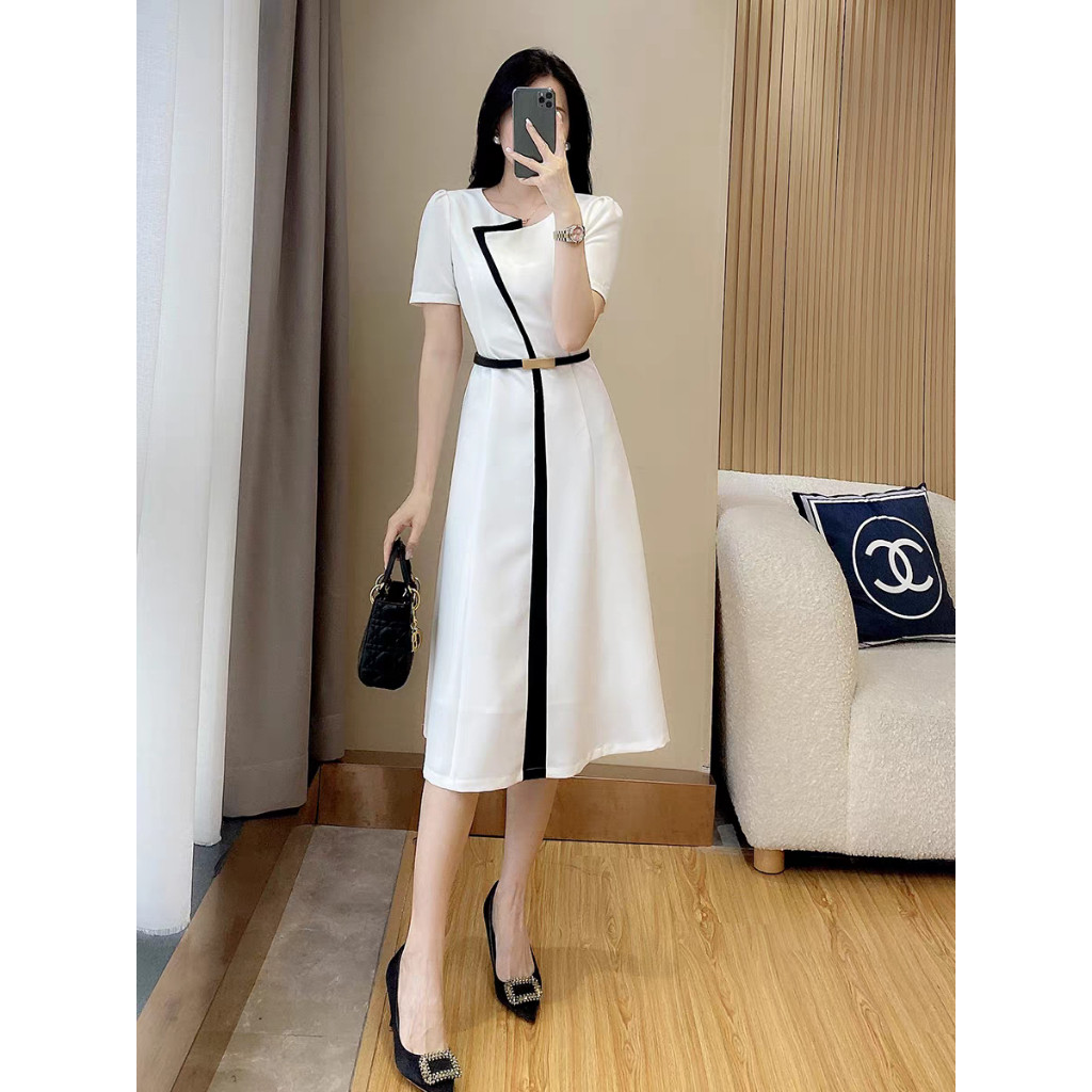 Dress Hitam Elegan Korea /Casual Dress/Dress Pesta Putih Mewah
