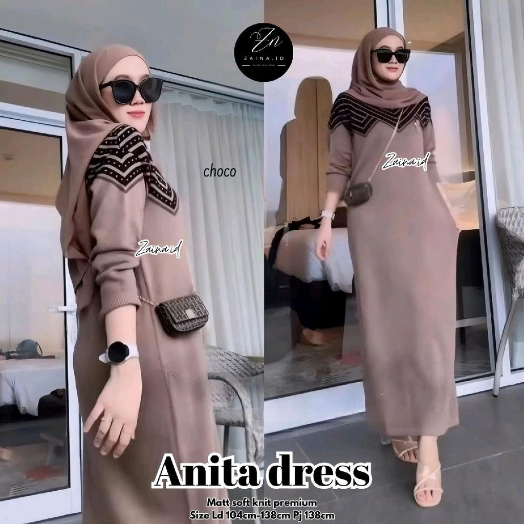 Ready Stok Siap Kirim• Anita Dress • Original Zaina Id • Rajut Knitt Import Premium Lembut Santai Wa